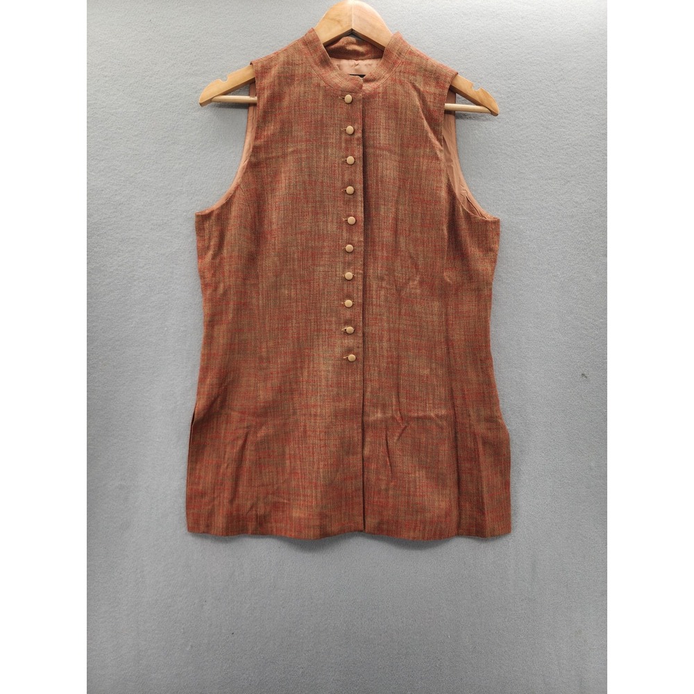 Liz Claiborne Collection Vintage 90s Rayon Vest Mandarin Collar Orange Petite‎